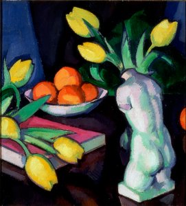 Tulipes jaunes et statuette - Samuel John Peploe